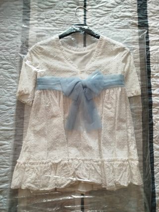 Vestido blanco niña c/lazo azul