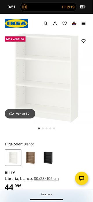 Estantería BILLY IKEA blanca 80x28x106cm