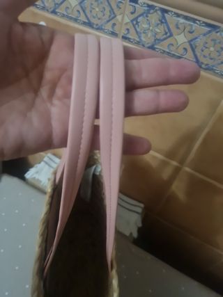 Bolso mimbre Zara - beige/rosa