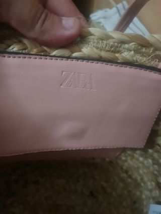 Bolso mimbre Zara - beige/rosa