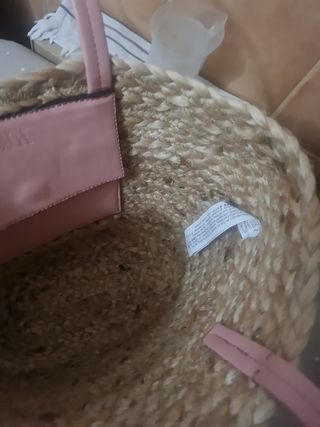 Bolso mimbre Zara - beige/rosa
