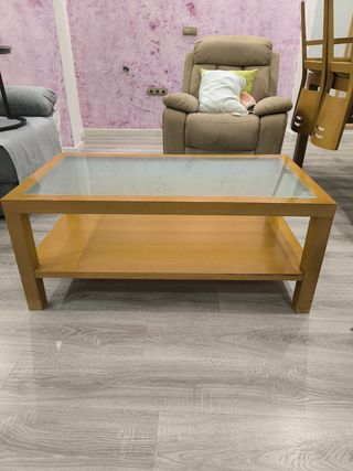 Mesa baja comedor cristal madera