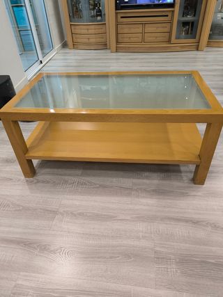 Mesa baja comedor cristal madera