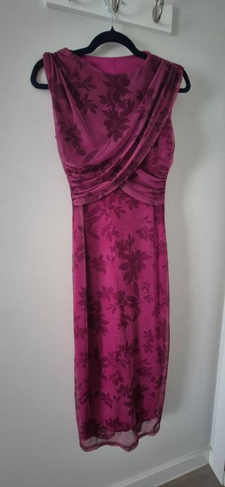Vestido de fiesta buganvilla con capa de gasa