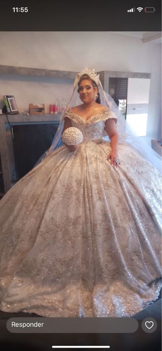 Vestido novia blanco plata