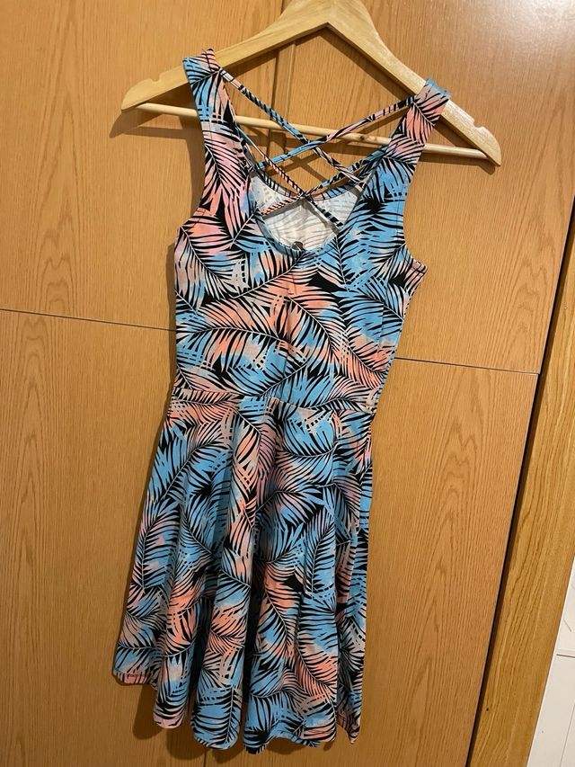 Vestido estampado flores - azul, rosa