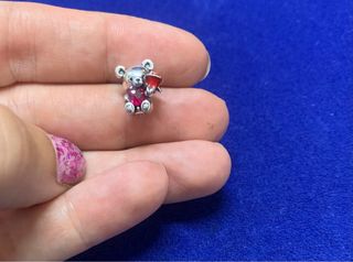 Charm Oso con Rosa y Corazón pulsera Pandora plata