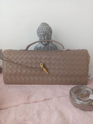 Borsa a tracolla beige intrecciata