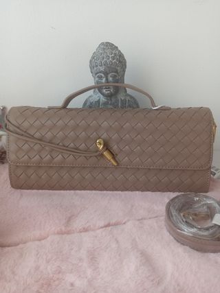 Borsa a tracolla beige intrecciata