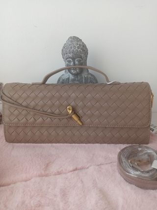 Borsa a tracolla beige intrecciata