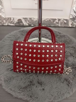 Mini borsa a tracolla rossa borchie