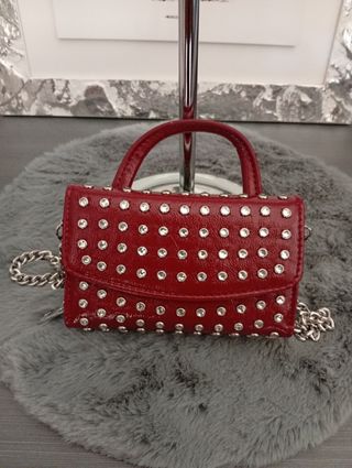 Mini borsa a tracolla rossa borchie