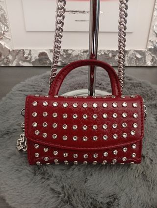 Mini borsa a tracolla rossa borchie