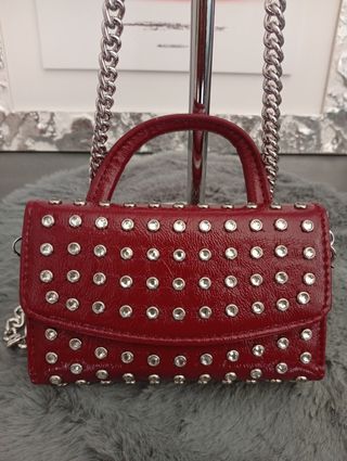 Mini borsa a tracolla rossa borchie