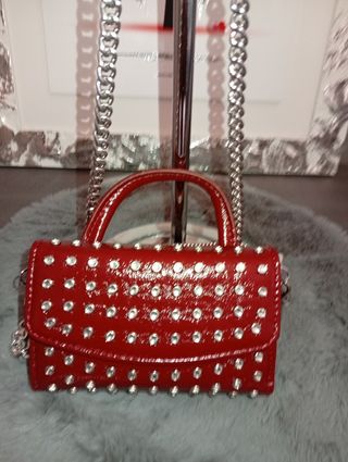 Mini borsa a tracolla rossa borchie