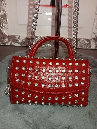 Mini borsa a tracolla rossa borchie