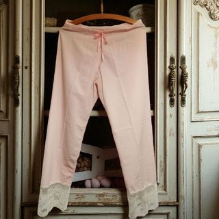 Pantalón lencero  pijama vintage Nina Ricci rosa 