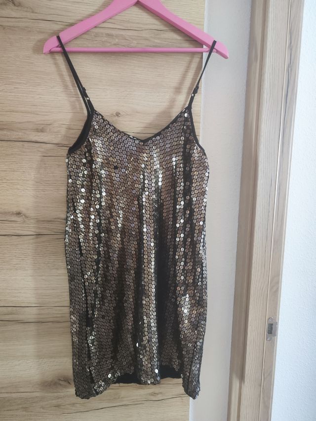 Vestido lentejuelas negro-dorado