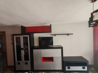 Mueble salón modular negro-rojo-plata