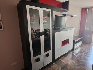 Mueble salón modular negro-rojo-plata