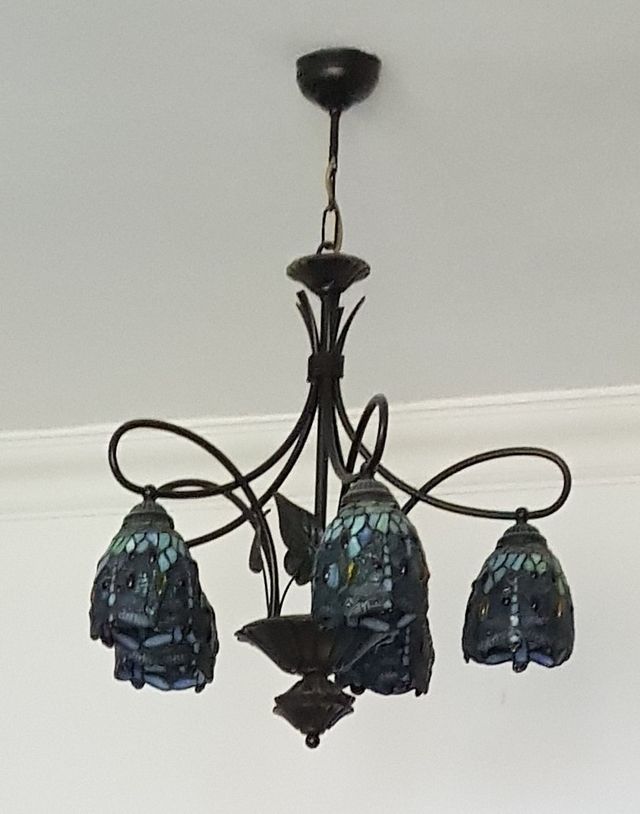 Juego de Lamparas Tiffany 5 y 3 luces - Azul