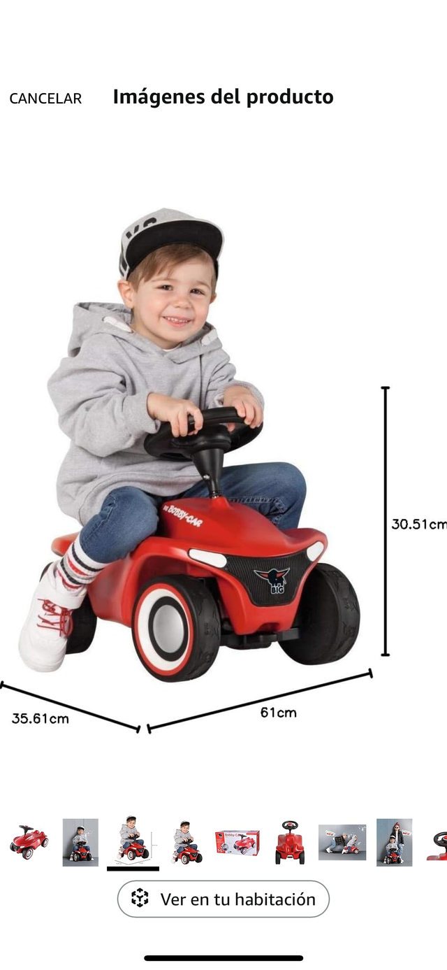 Coche Bobby Car Neo rojo con varilla de empuje