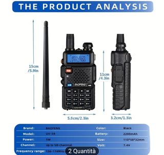 2X Radio Baofeng UV-5R Dual Band Nuove + Accessori