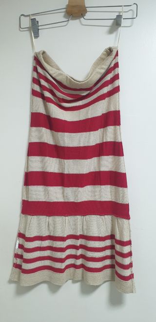 Vestido rayas beige-rojo