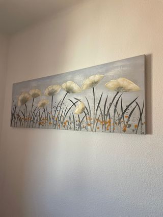Cuadro flores - Gris y blanco