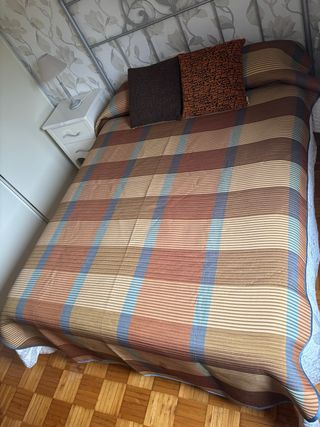Colcha cama 150cm algodón marrón beige + cojines