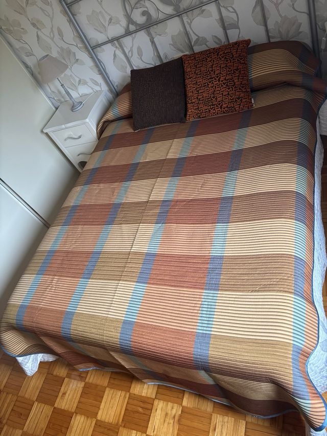 Colcha cama 150cm algodón marrón beige + cojines 