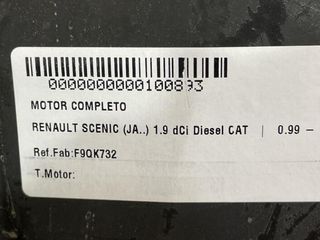 Renault f9qk732 motor scenic 1.9 dci diesel 100893