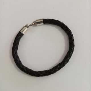 Pulsera cuero trenzado plata