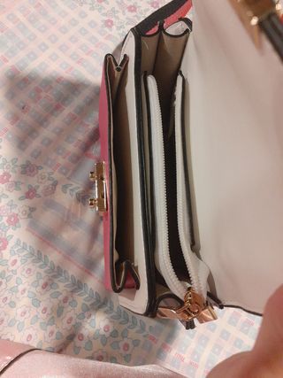 Bolso bandolera gruesa blanco, rosa y morado