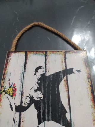 Quadro Banksy stile in legno