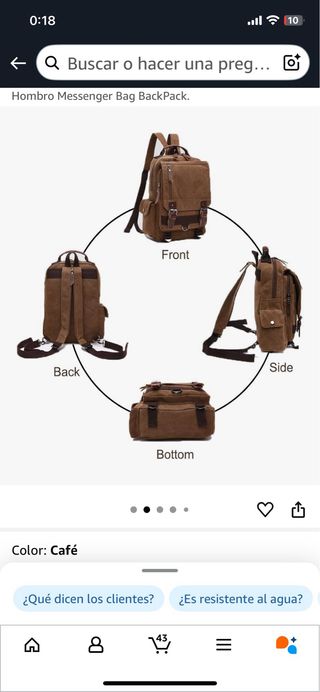 Mochila Vintage color kaki. Hombre o mujer