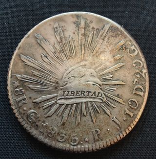 8 Reales México 1835 Guanajuato Variante punto.