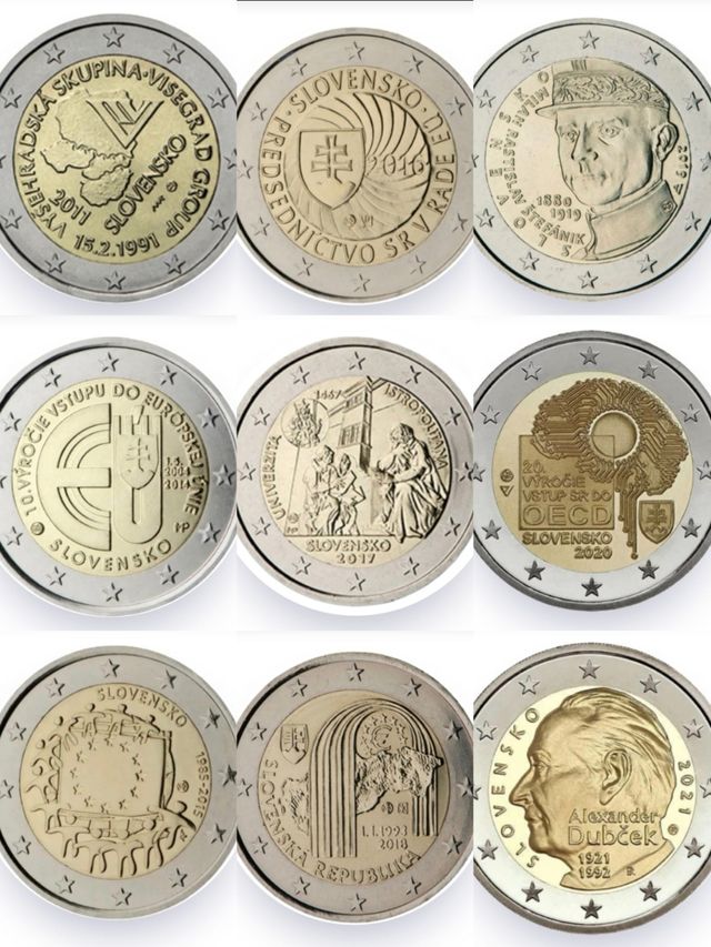 MONETE COMMEMORATIVE NON CERCHIATE DELLA SLOVACCHIA DA 2€