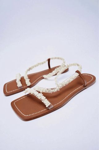 Sandalias Planas con Abalorios | Zara Beige-Marrón