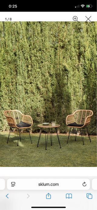 Conjunto jardín acero y ratán