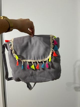 Bolso gris - flecos multicolor