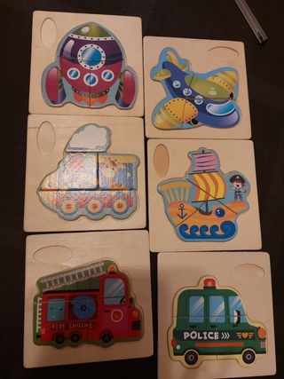  6 puzzles de Madera Vehículos
+ 2 puzzles carton