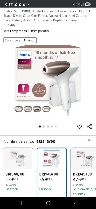 Philips Lumea IPL 8000 - Depiladora philips Bri948