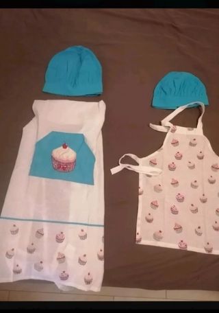 2 grembiuli da cucina per bambini - turchese, bianco