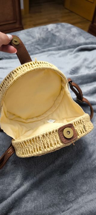 Bolso rafia redondo beige