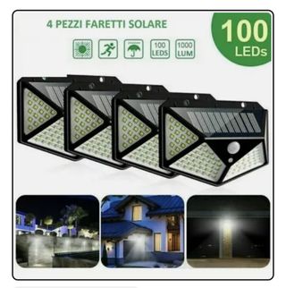 4 Faretti Solari 100 LED Esterni Giardino Faro NEW