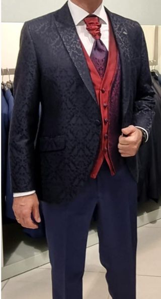 Traje Boda Azul Marino-Rojo
