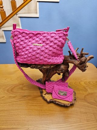 Bolso y monedero crochet rosa