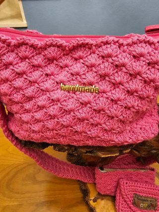Bolso y monedero crochet rosa