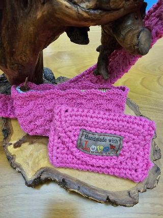 Bolso y monedero crochet rosa